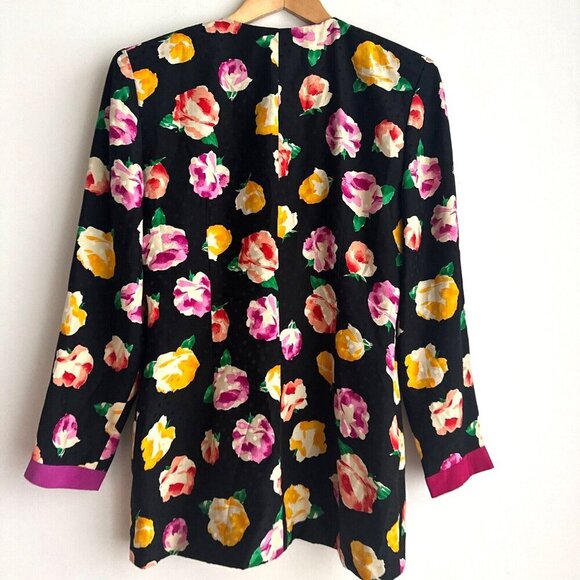 Vintage Silk Polka Dot Floral Blazer M - Picture 9 of 11
